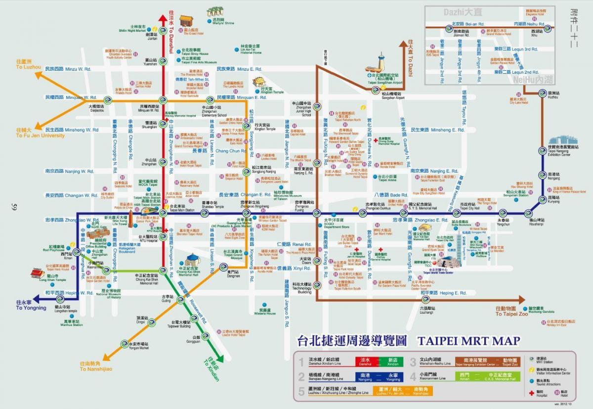 Карта метро Тайбэя с достопримечательностями