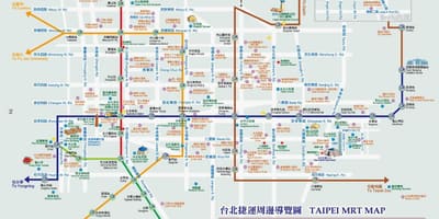 Карта Тайбэй MRT с туристических мест